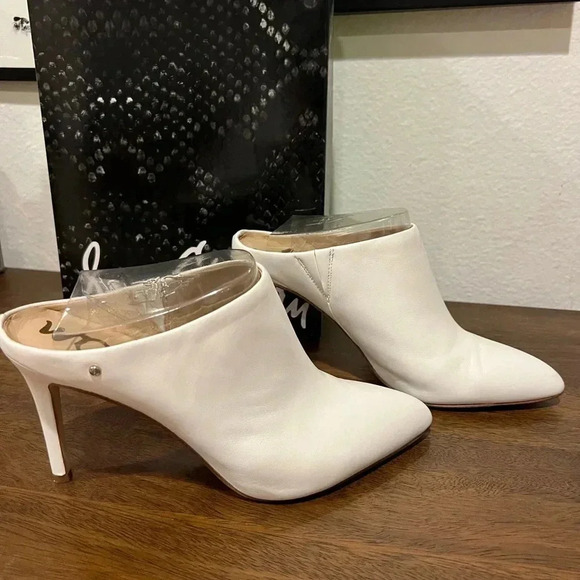 SAM EDELMAN EUC Nappa Leather White Oran Pointed Heeled Mules 8.5 - Picture 2 of 10